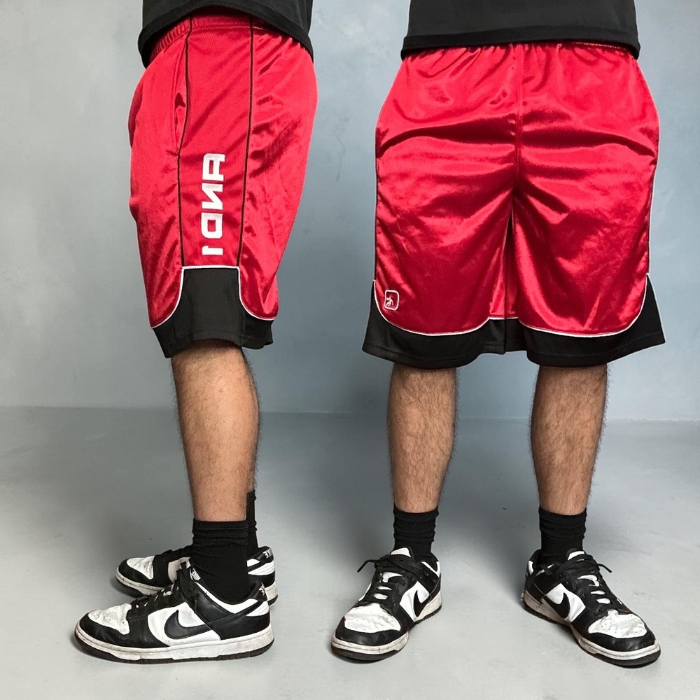 AND1 Red Black Baggy Basketball Shorts Y2K Retro Skater Size Small